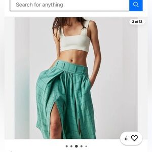 Free People Lunar Cove Sz M Turquoise Window Pane Plaid Wide Leg Pants